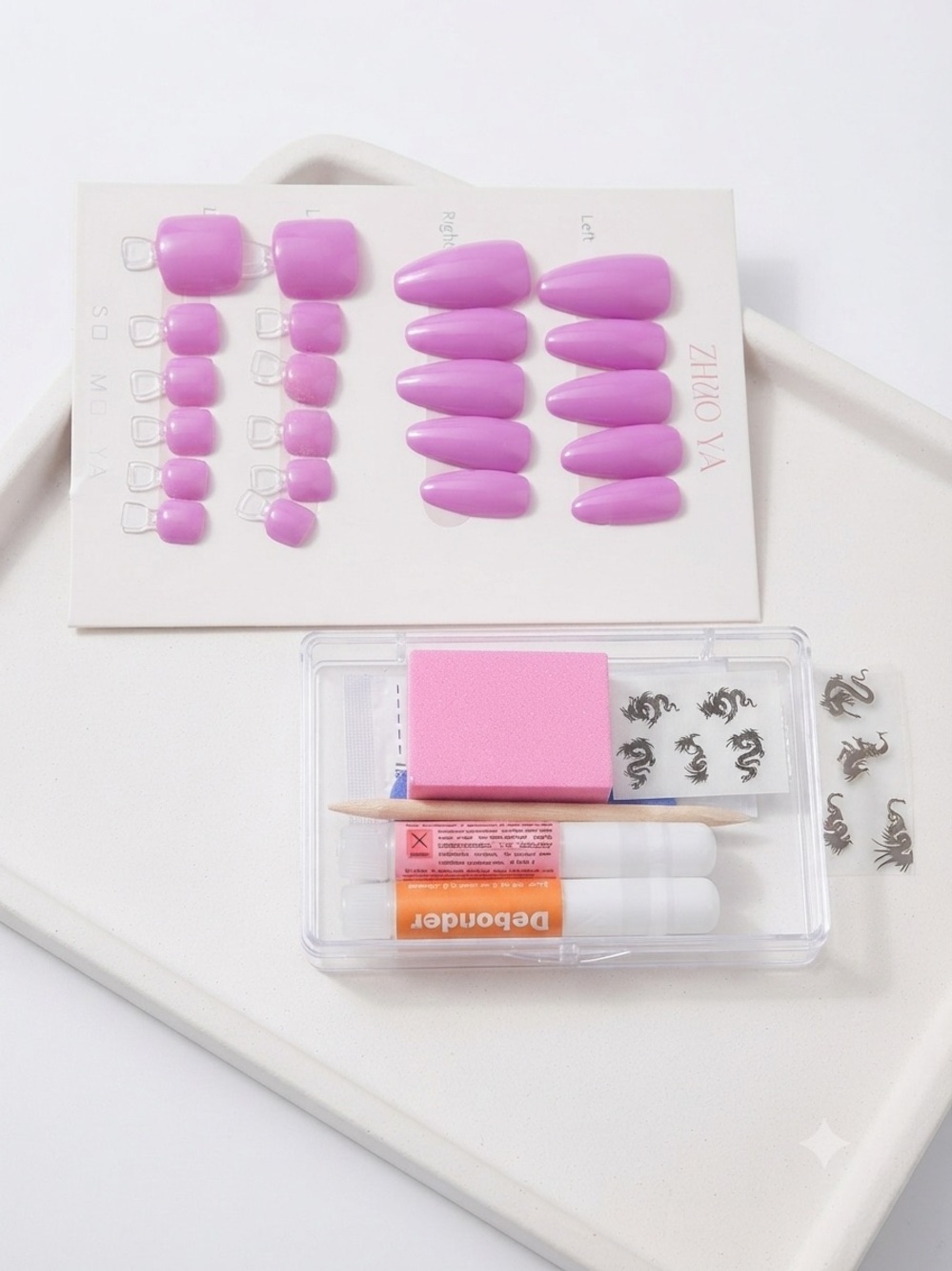 Glossy Lavender Pink Press-On Nail Set with Accessories